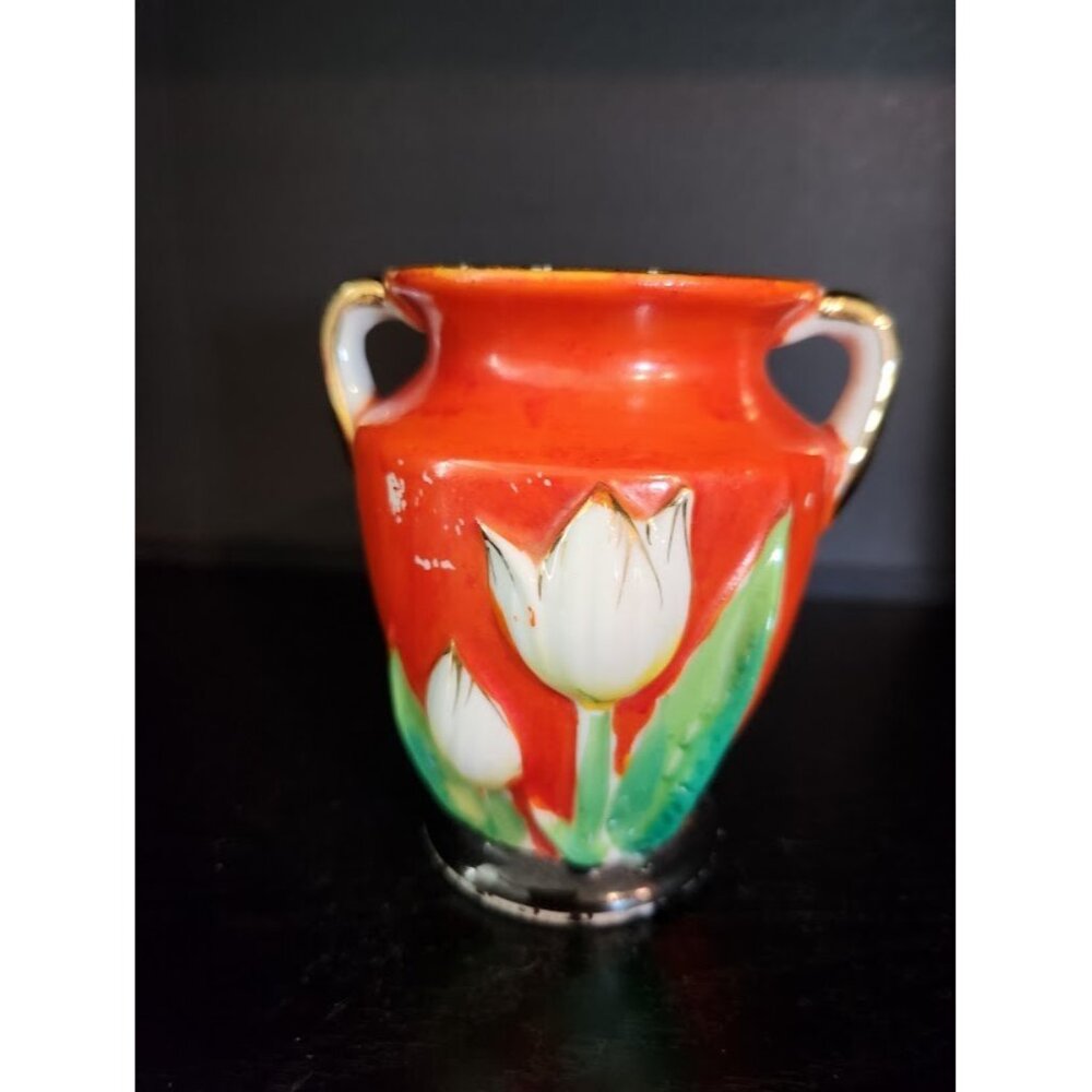Vintage Vase Japan Hand Painter Tulip Floral Vase